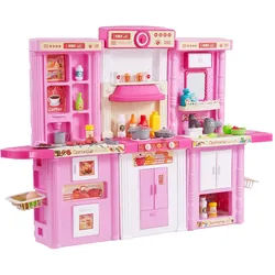 VEVOR Kinderküche Kinder Spielküche Spielzeugküche 74-teiliges Zubehör Rosa