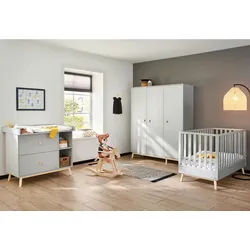 Pinolino Babyzimmer , Hellgrau, Wildeiche , Holz , Eiche, Masson-Kiefer,Masson-Kiefer , 6 Fächer , 2 Schubladen , umfangreiches Zubehör erhältlich,zum Juniorbett umbaubar, höhenverstellbar, Sprossen mit Normabstand, zum Sitzsofa umbaubar, Aufbauanleitung im Karton, Lattenrost inklusive, Schlupfsprossen , Babymöbel & Kindermöbel, Babyzimmer, Babyzimmer-Serien