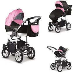 Coletto Kombi-Kinderwagen Craft 4 in 1 inkl. Sportsitz, Autositz und Zubehör in 18 Farben rosa|schwarz