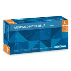 ARNOMED Nitril Blue XTRA LONG Einmalhandschuhe, puderfrei, blau, Extra lange Nitrilhandschuhe mit texturierten Fingerspitzen, 1 Packung = 100 Stück, Größe L