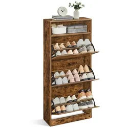 VASAGLE Schuhschrank Schuhregal Mit 2 oder 3 Klappen und zusätzlichen Fächern, Höhe 102/139 cm braun 60 cm x 139 cm x 24 cm