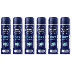 Nivea Men Deo-Spray Deodorant Men Dry Active Deo Spray 6 x 150ml, 6-tlg.