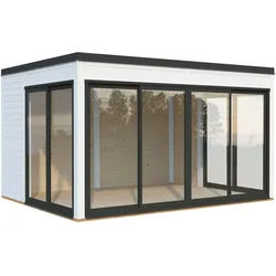 Palmako Gartenhaus Serena 12,6 m2 Set 2 Slide Plus - 44 mm weiß lackiert