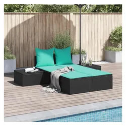 furnicato Gartenliege Doppel-Sonnenliege Schwarz 104x162x30 cm mit PE-Rattan und schwarz