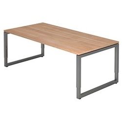 HAMMERBACHER RS2E höhenverstellbarer Schreibtisch nussbaum rechteckig, Kufen-Gestell grau 200,0 x 100,0 cm