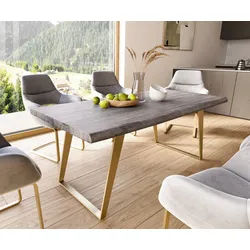 Esstisch Edge 180x90 XL Akazie Platin Edelstahl Gold Schräg Live-Edge