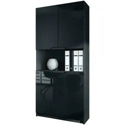 Vladon Büroschrank Logan Fronten in Schwarz Hochglanz , Holzwerkstoff , 82x184x37 cm , Büromöbel, Büroschränke, Aktenschränke
