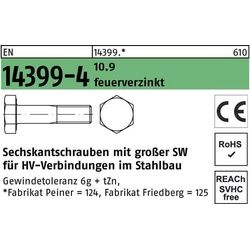 Peiner, Schrauben, Sechskantschraube EN 14399-4 M 16 x 40 10.9 feuerverzinkt (1 Schrauben pro Stück)