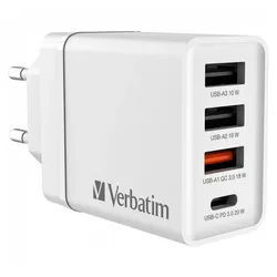 Verbatim USB-Konfektionsstecker USB-Wandladegerät, 4 Anschlüsse, Weiß weiß