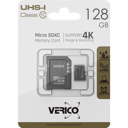 Verico 128GB microSD C10 UHS-1 Speicherkarte ( inkl. Adapter ) (microSD, 128 GB, U1, UHS-I), Speicherkarte, Schwarz