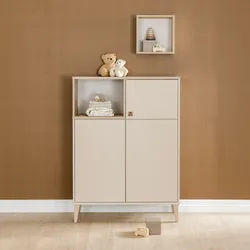 Highboard PAIDI "MILA & BEN Steiff by PAIDI in Beige, 3 Türen mit Push-to-open", beige (cashmere, beige, scandinavian, wood), B:94,8cm H:129,6cm T:40,1cm, Holzwerkstoff, Sideboards, Highboard, stabiles Regal mit Massivholz-Füßen, Standregal, geprüfte Qualität