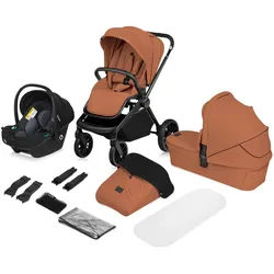 Lionelo Kinderwagenset , Cognac , Textil , 3-teilig , 62x110x93 cm , EN 1888 , für Babyschale geeignet, Transportsicherung, Sitz umsetzbar,höhenverstellbare Kopfstütze, Sonnendach, 3-Punkt-Gurt,5-Punkt-Gurt, Gurtschoner, Sitz umsetzbar , Baby on Tour, Kinderwagen, Kombikinderwagen