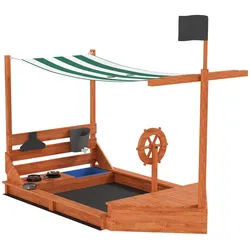Outsunny Sandkasten Sandkiste groß mit Abdeckung im Schiff Design Matschekiste aus Holz , Orange , 103x144.5x180 cm , Freizeit & Co, Gartenspielzeug, Sandkästen