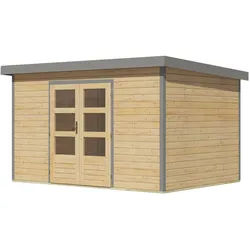 Karibu Metall-Holzgartenhaus Hybridhaus Pluto A/B/C/D - 28 mm/0,75 mm Holz-Ausführung: naturbelassen Blech-Ausführung: graualuminium 364 x 244 cm (Pluto 7)