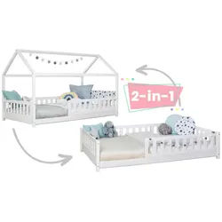 Mid.you Hausbett , Weiß , Holz , Birke,Kiefer , Schichtholz,massiv , Höhe ca. 20 cm , 90x200 cm , bodentiefer Einstieg , Babymöbel & Kindermöbel, Kinderzimmer & Jugendzimmer, Kinderbetten, Spielbetten