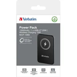 Verbatim Akku Powerbank, 10.000mAh, MCP-10BK, schwarz Magnetic Wireless, USB-C, QC-PD 3.0, Retail-Blister