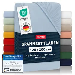 Blumtal Spannbettlaken 120/200/30 cm Hellblau , Textil , 120x200 cm , Oeko-Tex® Standard 100 , Heimtextilien, Bettwäsche & Leintücher, Leintücher, Bettlaken