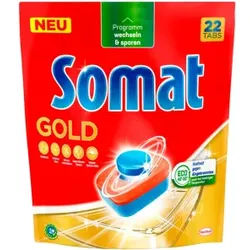 Somat Gold Geschirrspültabs, kraftvoll gegen Eingebranntes, Spülmaschinentabs für sauberes und geruchsneutrales Geschirr, 1 Beutel = 22 Tabs