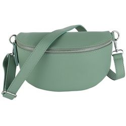 MIRROSI Bauchtasche Damen, Echtleder, Leder, Made in Italy, Umhängetasche, Brusttasche, (Schultertasche für jeden Anlass (1 Tasche & 1 Gurt), 3 Größen auswählbar), Crossbody Bag, Damen Taschen verstellbaren Schulterriemen grün|silberfarben Mittelgroße Tasche (25x16x7cm)