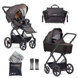 Gesslein Kinderwagenset , Braun, Cognac , Textil , 57x129x100 cm , EN 1888, UV 50+, Made in Germany , Reflektorstreifen, Feststellbremse, Federung, kugelgelagerte Räder, für Babyschale geeignet, Griff in Lederoptik,5-Punkt-Gurt, Gurtschoner, Schutzbügel abnehmbar, Verdeck abnehmbar, Sichtfenster, Sitz umsetzbar,Matratze, zusammenklappbar, Bezug abnehmbar und waschbar , Baby on Tour, Kinderwagen, Kombikinderwagen