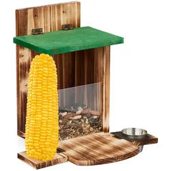 Relaxdays Eichhörnchenfutterhaus , Hellbraun , Holz, Kunststoff, Metall , 28x27x23 cm , Dekoration, Gartendeko