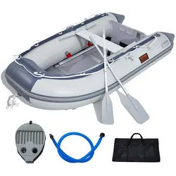 VEVOR Schlauchboot, 4-Personen-Sportboot mit Heckspiegel, Marine-Holzboden und verstellbarer Aluminiumbank, 453,6 kg Aufblasbares Fischerbootfloß, Aluminiumruder, Luftpumpe und Tragetasche