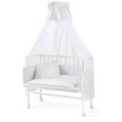 Waldin Beistellbett Baby Beistellbett, Matratze, Stoffset, Buche massiv, verstellbar