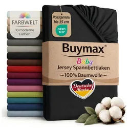 Buymax Spannbettlaken Babybett Kinderbett 60x120cm 70x140cm, Jersey 100% Baumwolle, Gummizug: Rundumgummi, (1 Stück), bis 15 cm Matratzenhöhe, weich, atmungsaktiv, hautfreundlich schwarz 60 cm x 120 cm