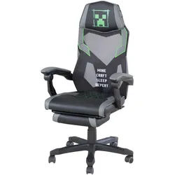 Minecraft Gamingstuhl , Grau , Kunststoff, Textil , Drehkreuz , 61x114.5x62.5 cm , Wippfunktion, Sitzfläche 360° drehbar, inklusive Armlehnen, abwischbar, gepolsterte Armlehnen , Büromöbel, Bürostühle, Gaming-Sessel