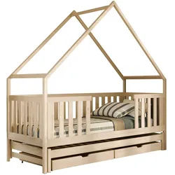 MIRJAN24 Kinderbett Magic (mit zwei Bettschubladen), zwei Schlaffläche, Lattenrost, Holzkonstruktion beige 212 cm