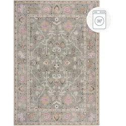 Teppich FLAIR RUGS "Una", grün, B:115cm H:4mm L:120cm, Kunstfaser, Teppiche, Teppich, Waschbarer Traditioneller Teppich