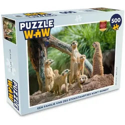 MuchoWow Puzzle Erdmännchen - Familie - Tiere, 500 Puzzleteile, Foto-Puzzle, Bilderrätsel, Puzzlespiele, Spielzeug 34 cm x 48 cm x 2 cm