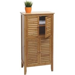 Badezimmerschrank HWC-B18, Regal Kommode, 4 Türen Bambus 100x50x30cm