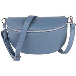 MIRROSI Bauchtasche Damen, Echtleder, Leder, Made in Italy, Umhängetasche, Brusttasche, (Schultertasche für jeden Anlass (1 Tasche & 1 Gurt), 3 Größen auswählbar), Crossbody Bag, Damen Taschen verstellbaren Schulterriemen blau|silberfarben Große Tasche (28x18x9cm)