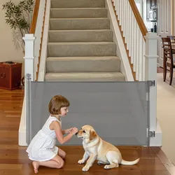 VEVOR Einziehbares Babygitter Hundegitter ausziehbar auf 185 cm Breite / 795 mm Höhe, Treppenschutzgitter mit Sicherheitsschloss, Schutzgitter aus Netzgewebe für Treppen Flure drinnen/draußen, grau