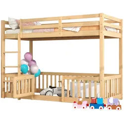 Merax Etagenbett 90x200cm mit Treppe und Zäune, Türchen und Gestaltungsraum, Kinderbett Holzbett Stockbett Hochbett