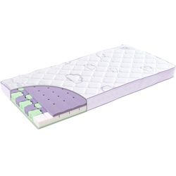 Träumeland Kindermatratze , Weiß, Violett , Textil , 70x140 cm , Fkt, Textiles Vertrauen - Oeko-Tex®, Made in Austria , Über- und Sondergrößen erhältlich, Bezug abnehmbar/waschbar, wendbar, klimatisierte Belüftungskanäle, atmungsaktiv, Sitzkantenverstärkung, Nässeschutz , Schlafen, Babybettausstattung, Baby- & Kindermatratzen