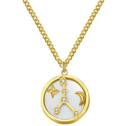 Hey Happiness Kette mit Anhänger Sternzeichen, Astro Plättchen, Horoskop Kette Sternbild mit Tierkreis Zeichen, wasserfest goldfarben