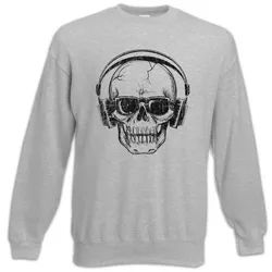 Urban Backwoods Sweatshirt Headphones Sunglasses Skull Sweatshirt Hard Rock Techno Tattoo Electro (1-tlg) DJ MC Rap Logo grau L