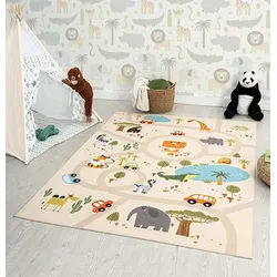 Teppich THE CARPET "Happy Life", beige, B:140cm H:4mm L:200cm, Polyester, Teppiche, Teppich, Life Kinderzimmer Teppich Spielteppich pflegeleicht