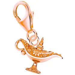 Goldene Hufeisen Charm-Einhänger kleine Wunderlampe Karabiner Charm Anhänger Bettelarmband 925 Silber (inkl. Etui), für Gliederarmband oder Halskette goldfarben