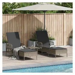 vidaXL Gartenliege, Sonnenliege mit Kissen 3 pcs Grau und Dunkelgrau Poly-Rattan