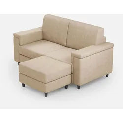 Marrak 2-Sitzer-Sofa (zwei 60-cm-Sitze) + Hocker, Außenmaße L.148 T.155, beige Farbe