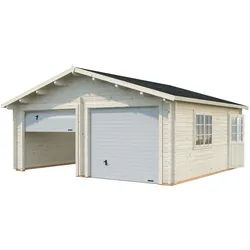 Palmako Garage Roger 28,4 m2 - 44 mm - mit Sektionaltoren naturbelassen