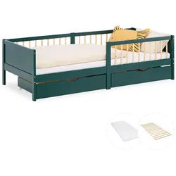 Homestyle4u Kinderbett Grün 90/200 Matratze 2 Bettkästen Rausfallschutz , Holz , 90x200 cm , Babymöbel & Kindermöbel, Kinderzimmer & Jugendzimmer, Kinderbetten