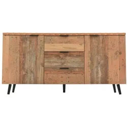 Merax Sideboard in Altholz-Optik mit 3 Schubladen und 2 Türen, Kommode mit verstellbaren Ablagen,B:140cm