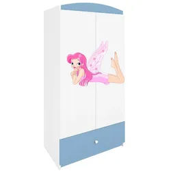 Raumhirsch Furniture Kinderkleiderschrank mit liebevollen Motiven - Kleiderschrank für Kinder (Kinderzimmerschrank für Mädchen, Mit Ablagefächern & Kleiderstange) hochwertige Verarbeitung, sanfte Farben, verschiedene Designs blau