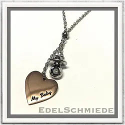 Edelschmiede925 Collier Edelschmiede925 Kette zur Geburt - Edelstahl mit Herz Anhänger