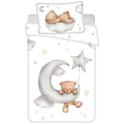 Jerry Fabrics Babybettwäsche Wendebettwäsche Set süßer Teddy Bär Mond 100x135+40x60cm, Baumwolle, 2 teilig, 100% Baumwolle grau|weiß