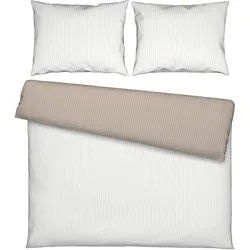 Bettwäsche Twill Streif XXL Weiß/Beige ca. 200x220cm